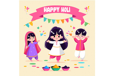 People Celebrating Holi Festival Illustration celebration color colour culture event festival happy hindu holi illustration india love national party people spring vector