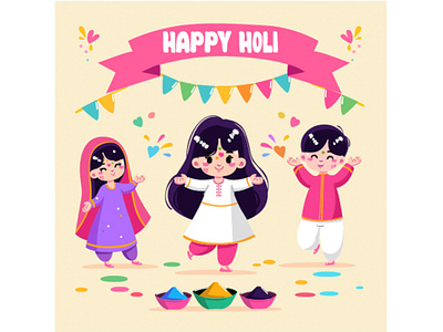 People Celebrating Holi Festival Illustration celebration color colour culture event festival happy hindu holi illustration india love national party people spring vector