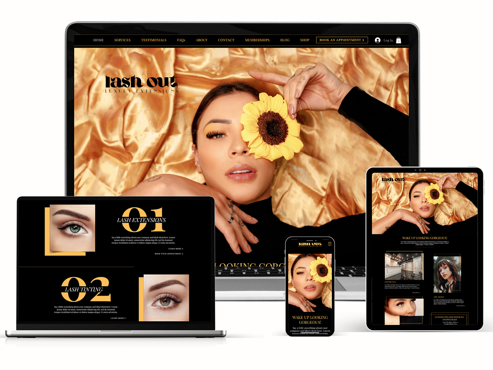 Dark and Moody Black and Yellow Beauty Salon Lash Tech Website by AGA ...