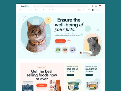 Poe Food - Pet Ecommerce Concept amazon colorfull ecommerce elementor food framer fun online pet playfull shop shopify style template theme ui webflow website wordpress