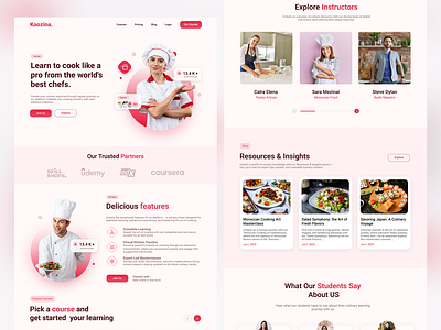 Koozina - Online Learning Landing Page ai design ai learning cook cooking classes courses creative culinary education cute design food food preparation good design landing page learning online learning pink design ui ux design visual design web design website ui