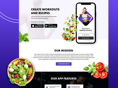 Healthy Kinnect - Website Design app creative design exercise figma food health landing page design recipe ui web design web designer web page design workout