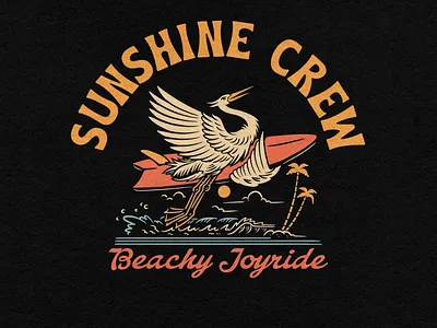 Sunshine Crew badge design beach cartoon character design illustration mascot surf surf design tshirt design vintage design