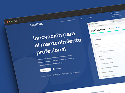 Innovación y Eficiencia: Solución de Mantenimiento Profesional blue landing landing page minimalist mockup ui ux web