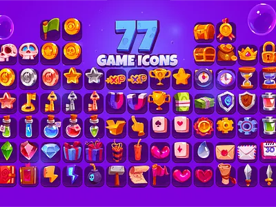 Game icons big set chest coin design game game design game icon gui icon illustration skull star ui vector xp