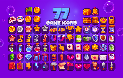 Game icons big set chest coin design game game design game icon gui icon illustration skull star ui vector xp