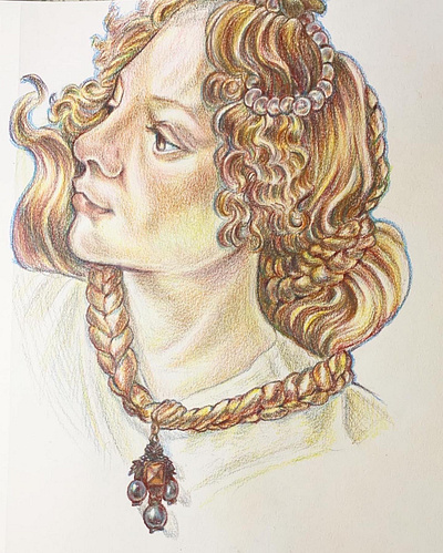 Gender As Seen by Botticelli Colored Pencil Study classical editorial graphic design illustration portrait ux