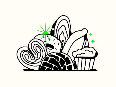 Come el pan bakery basket blackandwhite bread concha design dona donut ear icon illustration mexican bread pan roll shell shine vector