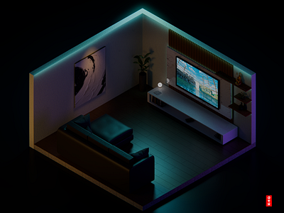 3D Isometric Living Room & Interior Design 3d animation architecture blender blender3d isometric isometricart living room interior design lowpoly modeling motion graphics render sketch visualization