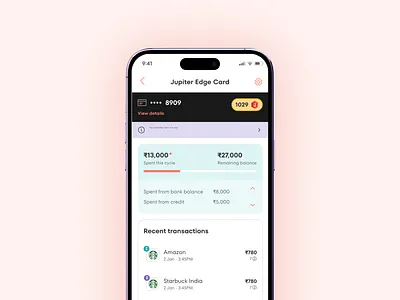 Jupiter Card details snippet app card details credit card fintech jupiter banking mobile mobile design payment transactions ui ui design ux
