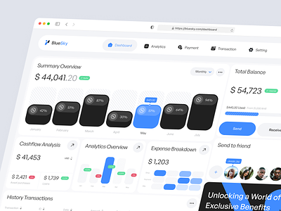 BlueSky - Financial Dashboard analytics app card chart clean dashboard design finance graph landing page mobile money product design saas statistic typography ui uiux ux web design