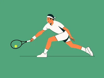 Ten is... action character court design flat flat illustration graphic design grass green illustration sports sports illustration tennis vector
