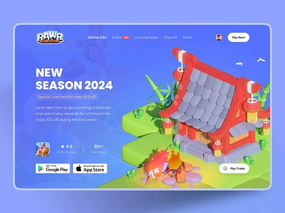 UI exploration: Rawr Survival's Lunar New Year landing page 🧧 3d 3d illustration animation blender chinese new year illustration landing page lunar new year orenji orenji studio ui