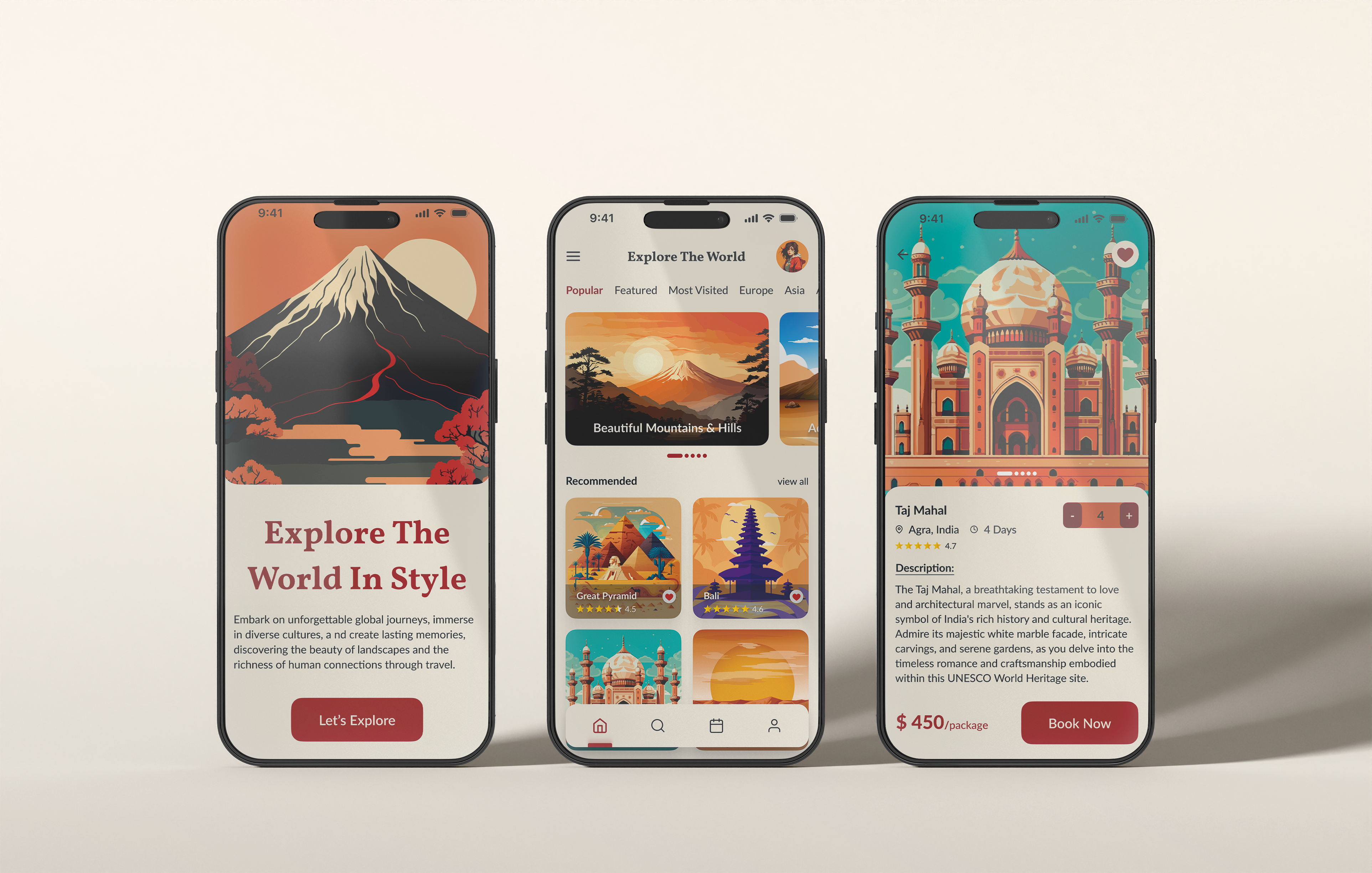 Travel App - Explore The World app app design design figma graphic design illustration ios landing page mobile mobile application photo travel travel app travel idea trip app trip planner ui uiux ux web design