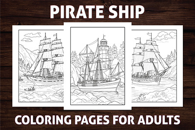 Pirate Ship Coloring Pages for Adults activitybook adult coloring book adult coloring pages amazon kdp amazon kdp book design book cover branding coloring book coloring book for kdp design ebook graphic design illustration kdp kdp book kdp coloring book kdp interior pirate ship pirate ship coloring pages ui