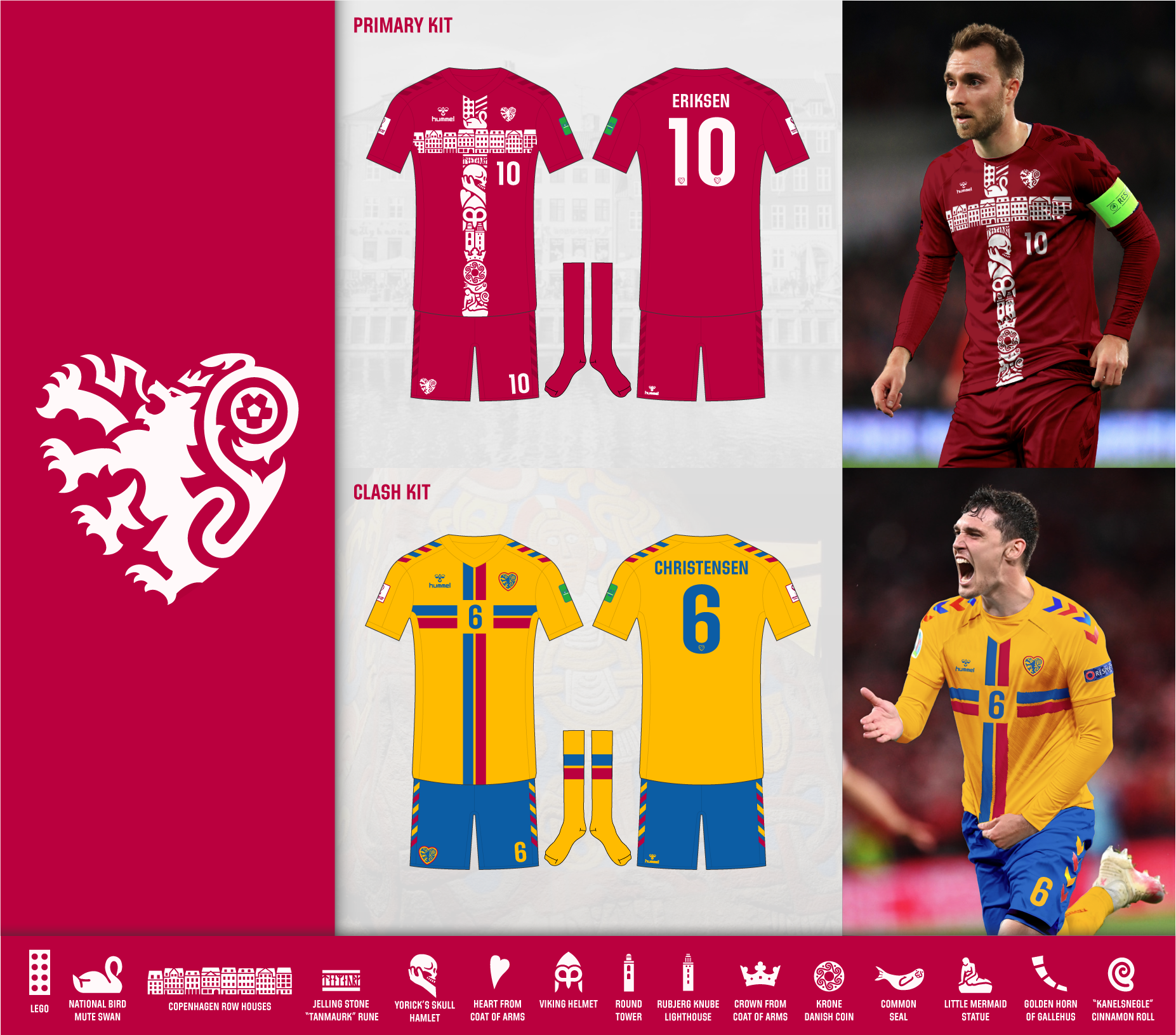 Denmark National Football Concept blue branding denmark football graphic design heart illustrator lion logo photoshop red soccer white yellow