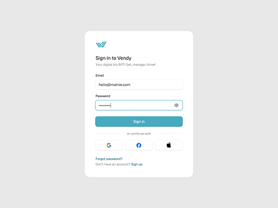 Vendy - Sign in account component dashboard design system email address input interaction log in modal onboarding password pattern saas sign in sign up ui ux web3