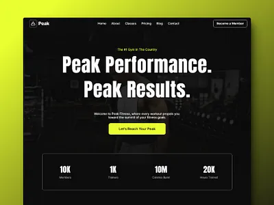 Peak - Fitness Gym Framer Template branding design figma fitness framer framer template framer website gym landing page template typography ui ux web design website website design website template