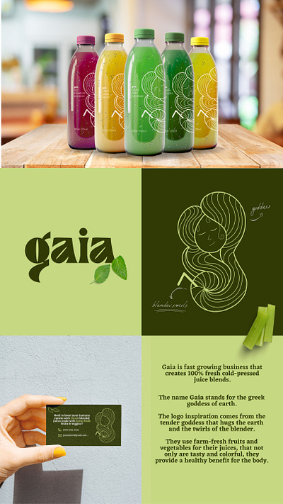 Gaia Cold Pressed Juice Blend - Logo and Bottle Design bottiglia bottledesign branding design designbottiglia designgrafico fun grafica graphic design graphicdesigner green healthy illustrator juice logo logodesign packaging packagingdesign plasticbottle typo