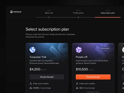 🪄 ClarityLab - Onboarding app application design desktop desktopapp futuristic glassmorphism gradient modern onboarding plans price pricing ui ui design ux vibrant web webapp wizard