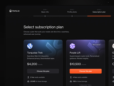 🪄 ClarityLab - Onboarding app application design desktop desktopapp futuristic glassmorphism gradient modern onboarding plans price pricing ui ui design ux vibrant web webapp wizard