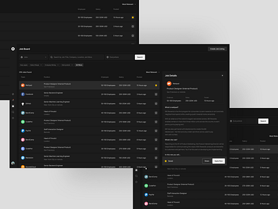 Job Finder Dashboard UI - Dark Mode applicants apply career dark mode details hire hiring job job details job finder job finder dashboard job seeker popular search ui ux vacancy web design website work