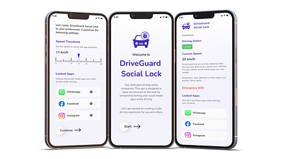 DriveGuard Social Lock Mobile App app app lock lock app social media social media lock app ui uiux ux