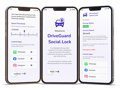 DriveGuard Social Lock Mobile App app app lock lock app social media social media lock app ui uiux ux