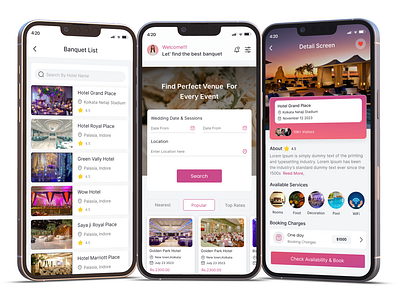 Banquet Booking Mobile App Design app banquet app banquet booking app design ui uiux ux