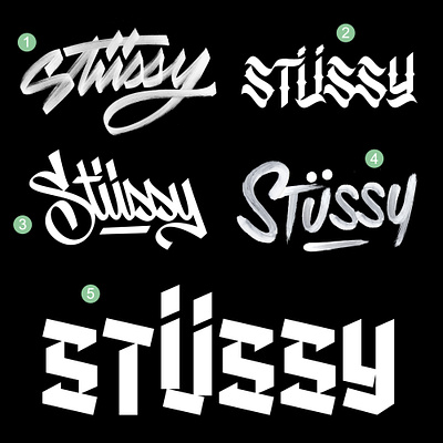 R/B : Stüssy - 5opts branding design graphic design handlettering lettering logo type typography vector