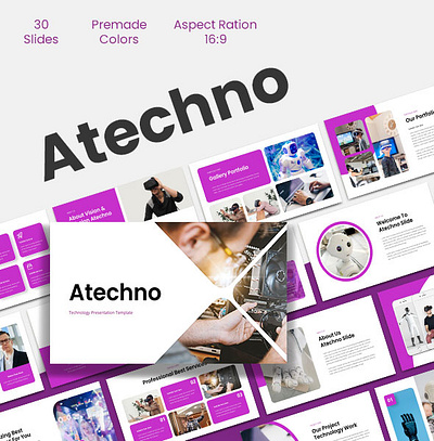 Atechno - Technology Presentation Template artificial inteligence branding design google slide graphic design illustration keynote logo powerpoint ppt pptx presentation robot technologgy template typography ui ux vector