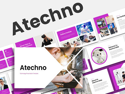 Atechno - Technology Presentation Template artificial inteligence branding design google slide graphic design illustration keynote logo powerpoint ppt pptx presentation robot technologgy template typography ui ux vector