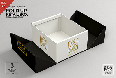 Fold Up Retail Box Packaging Mockup box cardboard fold gift gold luxury package packaging retail rigid shopping silver