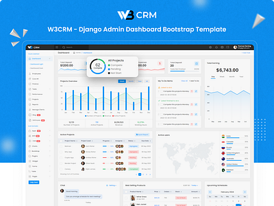 W3CRM - Django Admin Dashboard Template admin admin dashboard admin panel branding creative dashboard design django django framework product design social media post template ui uiux web design website website design