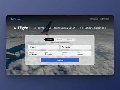TriPlanner - Homepage UI animation flight booking ui graphic design homepage ui hotel booking ui interaction design motion graphics trip booking home ui ui user interface ux