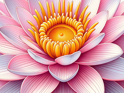 Lily Radiance by Aravind Reddy Tarugu aquatic aravind art closeup detailed floral flower freshwater illustration lotus luminous nature pink pond reddy serene symmetrical tarugu vector water lily