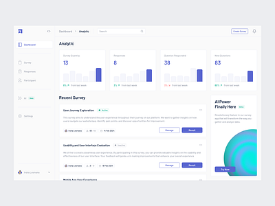 Survey - Dashboard ai analytic animation app b2b b2c card chart dashboard faq flat motion graphics qna saas startup survey ui uiux ux web app