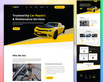 Car repair services website landing Page 3d adobe photoshop adobe xd animation black the branding car repairing website company promotion creative dark color design graphic design home page design illustration landing page logo minimal design product design ui website banner design website design