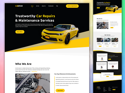 Car repair services website landing Page 3d adobe photoshop adobe xd animation black the branding car repairing website company promotion creative dark color design graphic design home page design illustration landing page logo minimal design product design ui website banner design website design