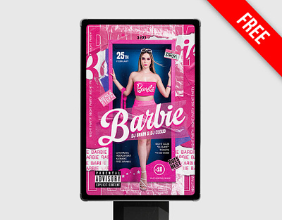 Free Barbie Party Poster PSD Template design free freebie party poster poster poster design psd