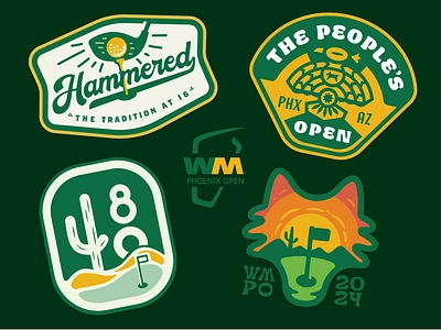 WM Phoenix Open Badges arizona badge branding brandmark championship clothing graphics coyote embroidery golf golf club golf course golfer graphic design graphics green illustration logo logo design phoenix