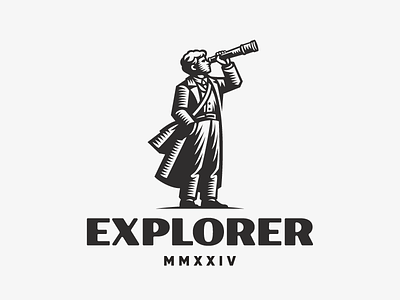 Explorer boy concept design illustration logo telescope