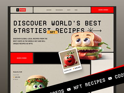 Website for NFT-recipes from the best chefs in the world agemandi bento box craft design food illustration landing page design landingpage minimalist nft nft recipes recipes ui ux web design