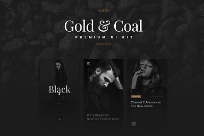 Gold & Coal - UI Kit app application black calendar chat clean ecommerce elements gold coal ui kit interface ios landing luxury mobile prototype ui ui kit ux web