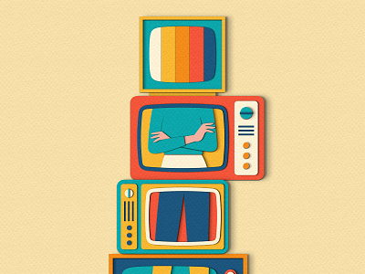 Tuned Out design editorial illustration paper craft papercut person psychology retro technology television test card tv
