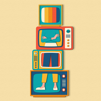 Tuned Out design editorial illustration paper craft papercut person psychology retro technology television test card tv