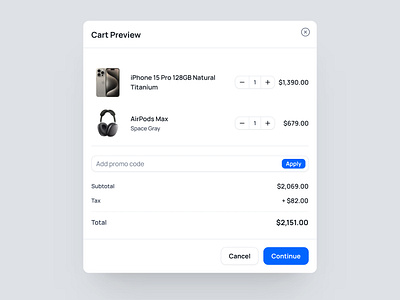 E-commerce website cart preview UI - Beyond UI beyond ui design system ecommerce figma free ui kit homepage ui modal modal design modal ui popover popover ui shop shop ui ui website modal