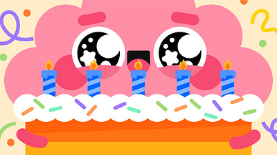 Celebrating Brainy app birthday birthday cake brain cake celebrating character character design cute design illustration vector