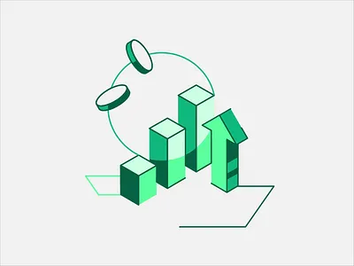 Higher profitability arrow bitcoin blockchain branding coin coins design exchange green high illustration logo motion motion graphics pop up profitability ui up web