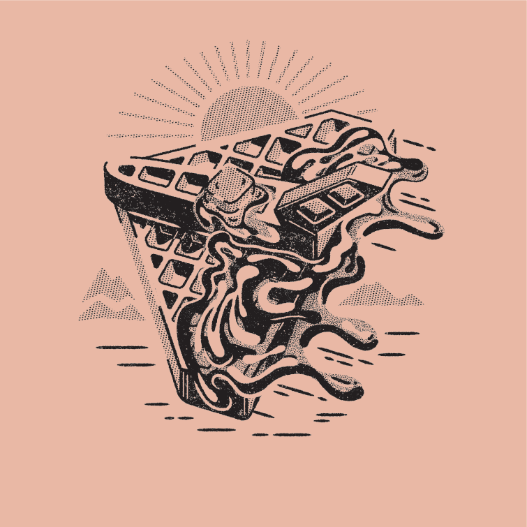 flying waffle airplane breakfast butter custom design flight food freelance illustration morning mountians sun syrup waffle